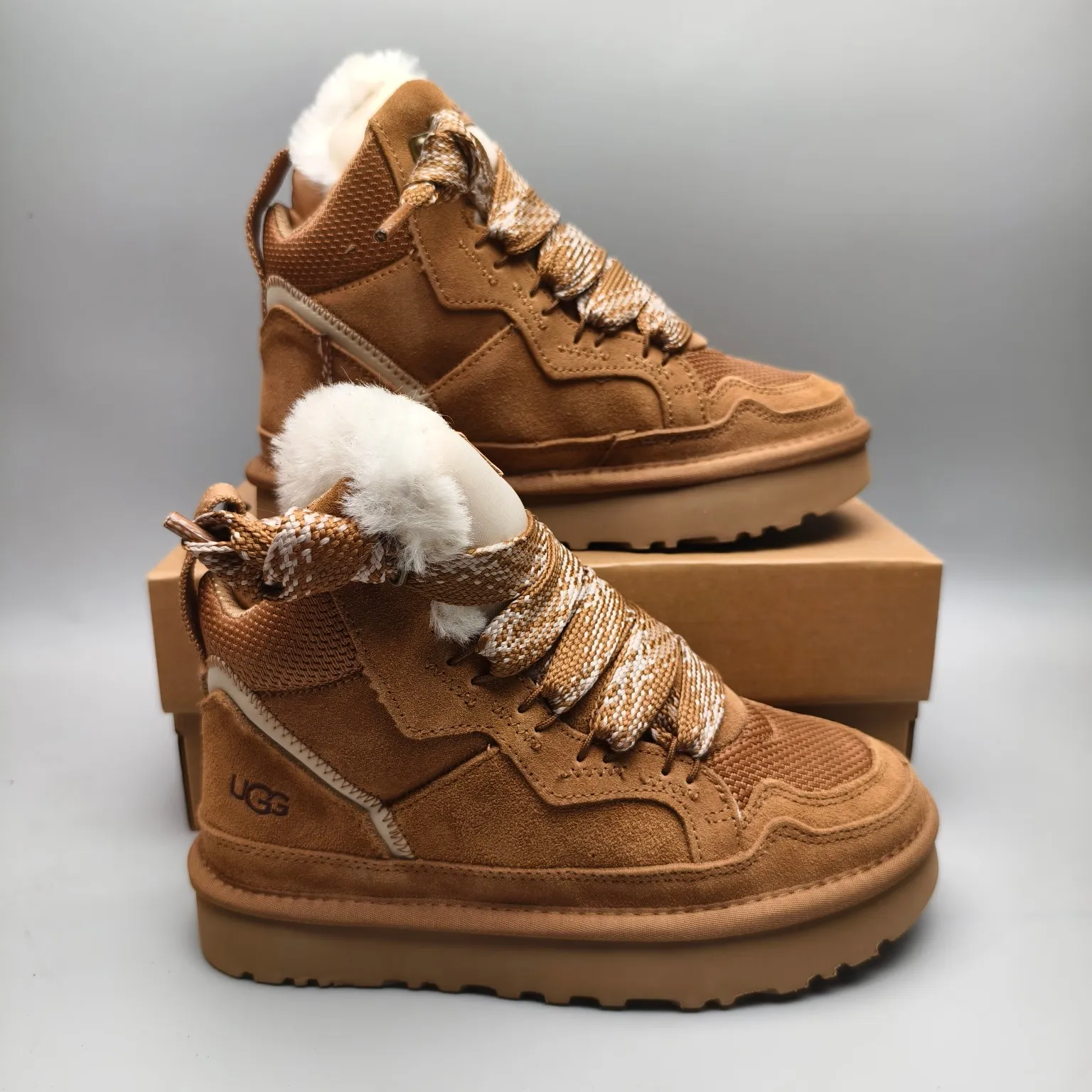 💰640 UGG sheepskin all-in-one snow boots 5390 wide lace breathable mesh casual boots Color: Maroon Black Sand Size: 35-41